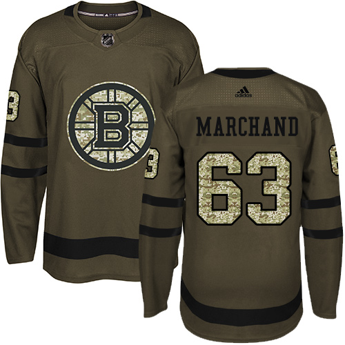 Herren Boston Bruins Eishockey Trikot Brad Marchand #63 Authentic Grün Salute to Service